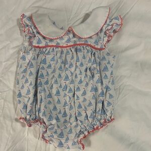Shrimp & Grits Kids Nautical Sailboat Kids Bodysuit with Ruffle Trim